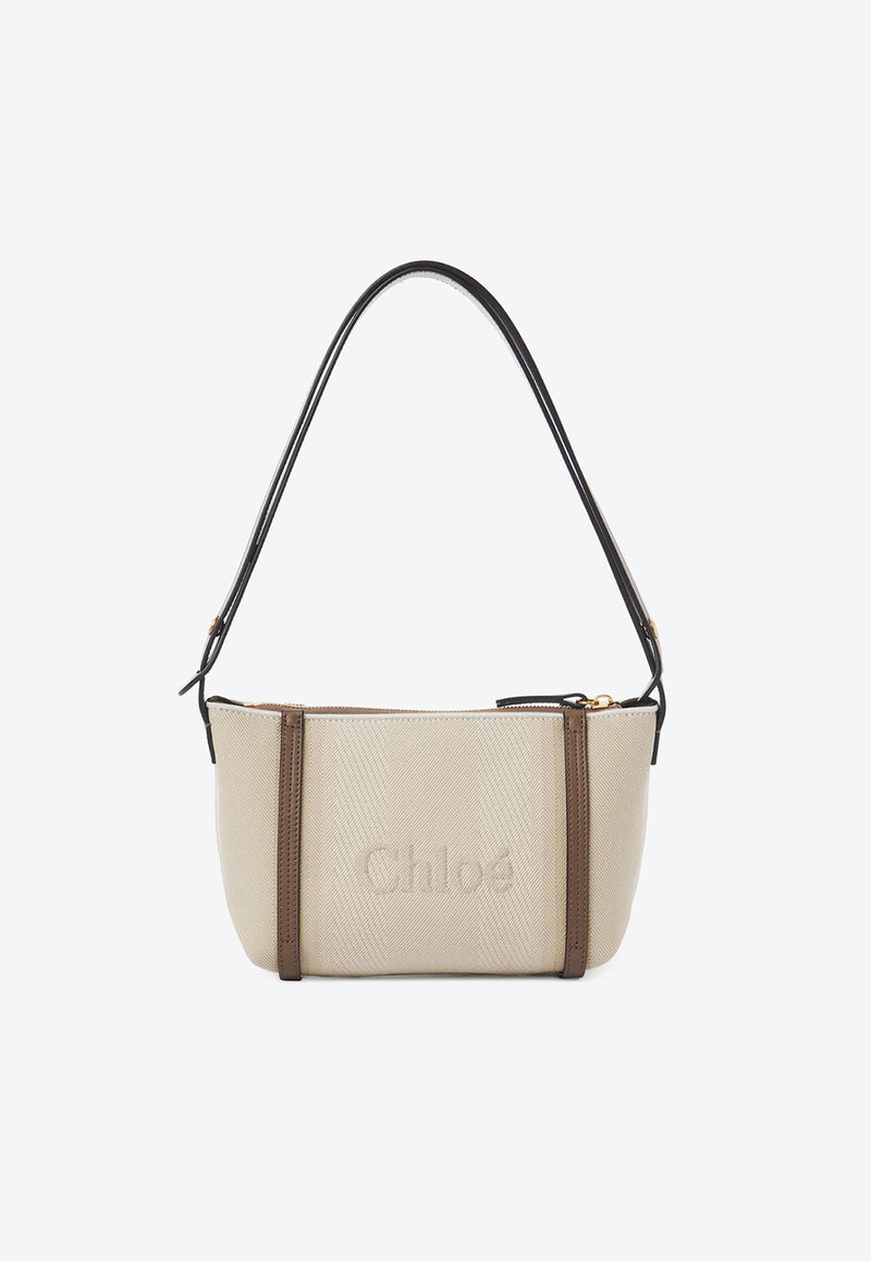 Chloé Logo Embroidered Canvas Shoulder Bag Beige CH25UP566O6523N Vegetal Beige
