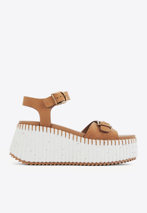 Chloé Nama 80 Suede Wedge Sandals Brown CHC25U10PRY20O Dune Brown