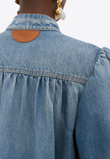 Chloé High-Neck Button Up Denim Jacket Blue CH25UDV0215144N Iced Blue