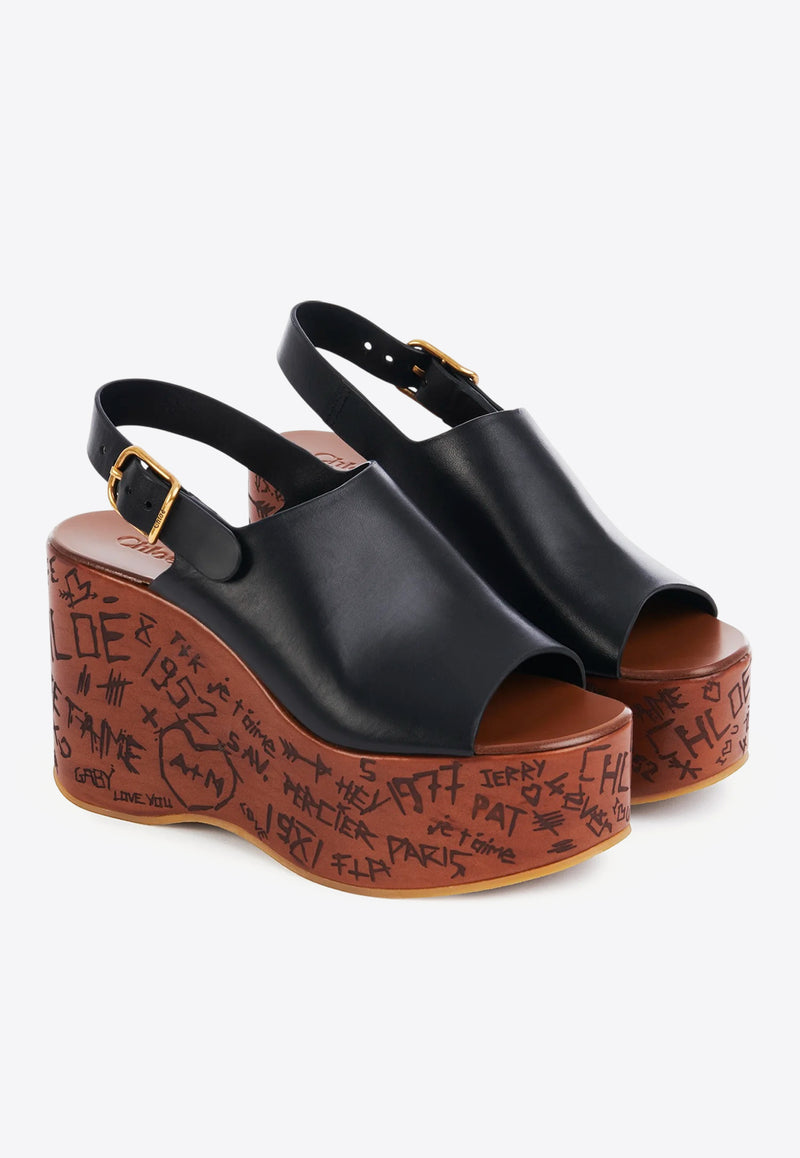 Chloé Maxime 80 Leather Wedge Sandals Black CHC25U10GLU001 Black