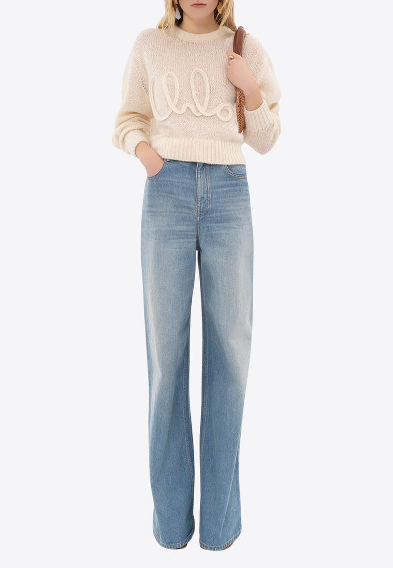 Chloé Logo Embroidered Alpaca Blend Sweater Cream CH25UMP27740107 Iconic Milk