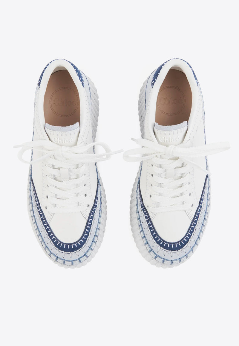 Chloé Nama Low-Top Wedge Sneakers White CHC24A02IMS44J Ashes Blue