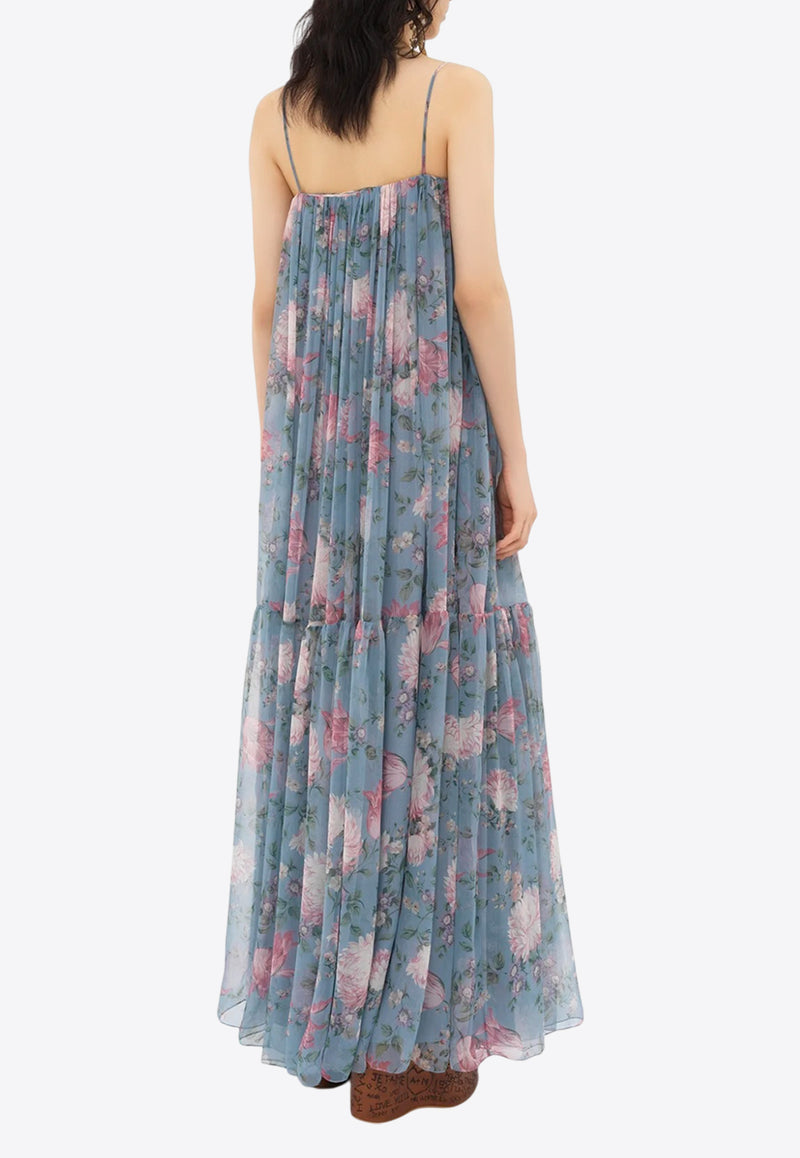 Chloé Peonies Print Sleeveless Maxi Dress Blue CH25URO55459468 Grizzled Blue