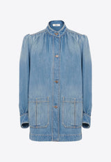 Chloé High-Neck Button Up Denim Jacket Blue CH25UDV0215144N Iced Blue