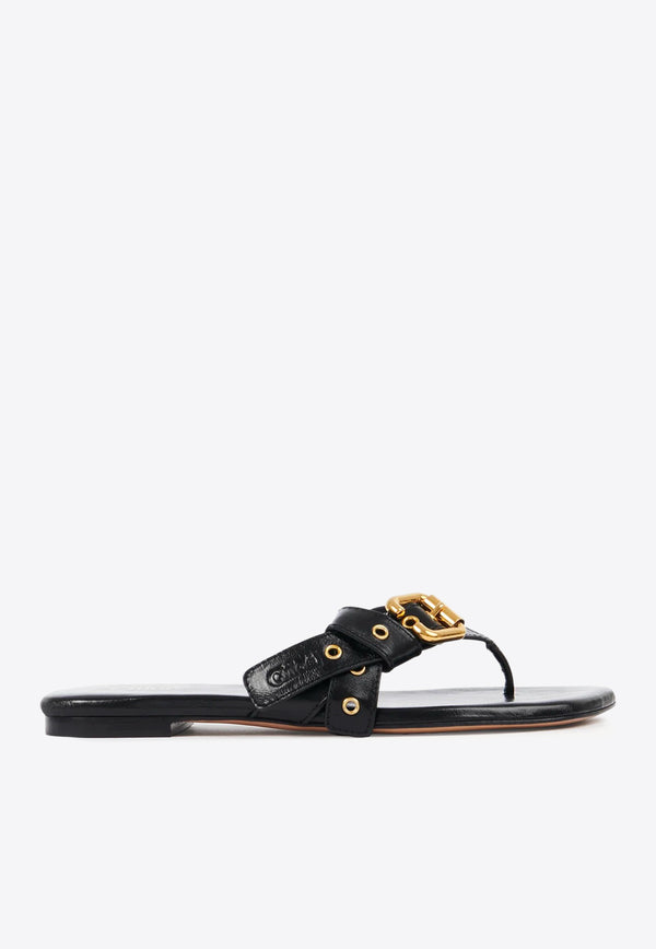 Chloé Mae Knotted-Strap Leather Thong Sandals Black CHC25S08OQJ001 Black