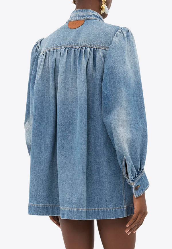 Chloé High-Neck Button Up Denim Jacket Blue CH25UDV0215144N Iced Blue