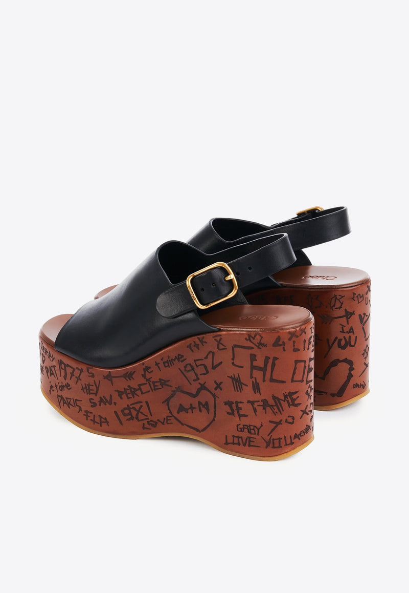 Chloé Maxime 80 Leather Wedge Sandals Black CHC25U10GLU001 Black