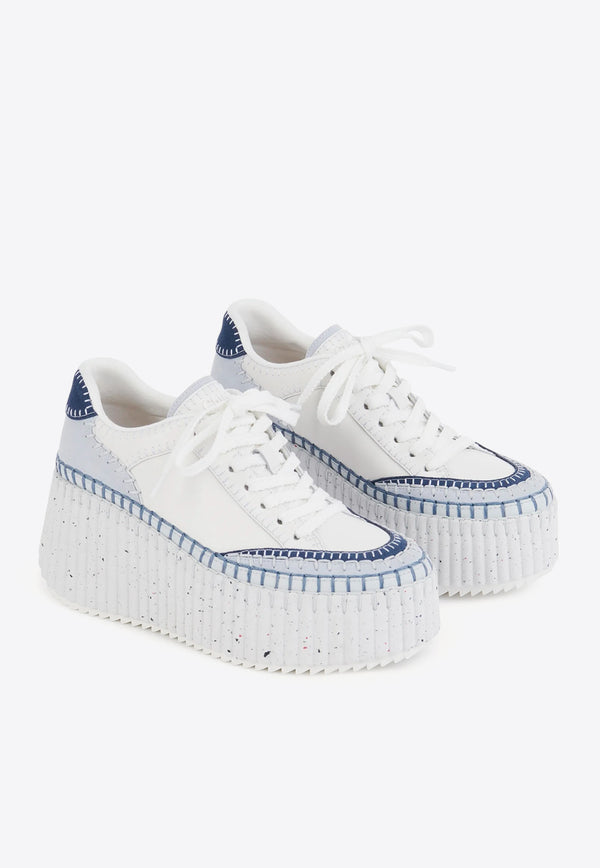 Chloé Nama Low-Top Wedge Sneakers White CHC24A02IMS44J Ashes Blue
