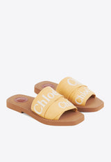 Chloé Woody Logo Embroidered Flat Slides Yellow CHC23U188EF224 Light Ochre