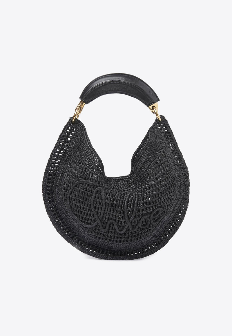 Chloé Summer Banana Woven-Raffia Hobo Bag Black CH25US902P08001 Black