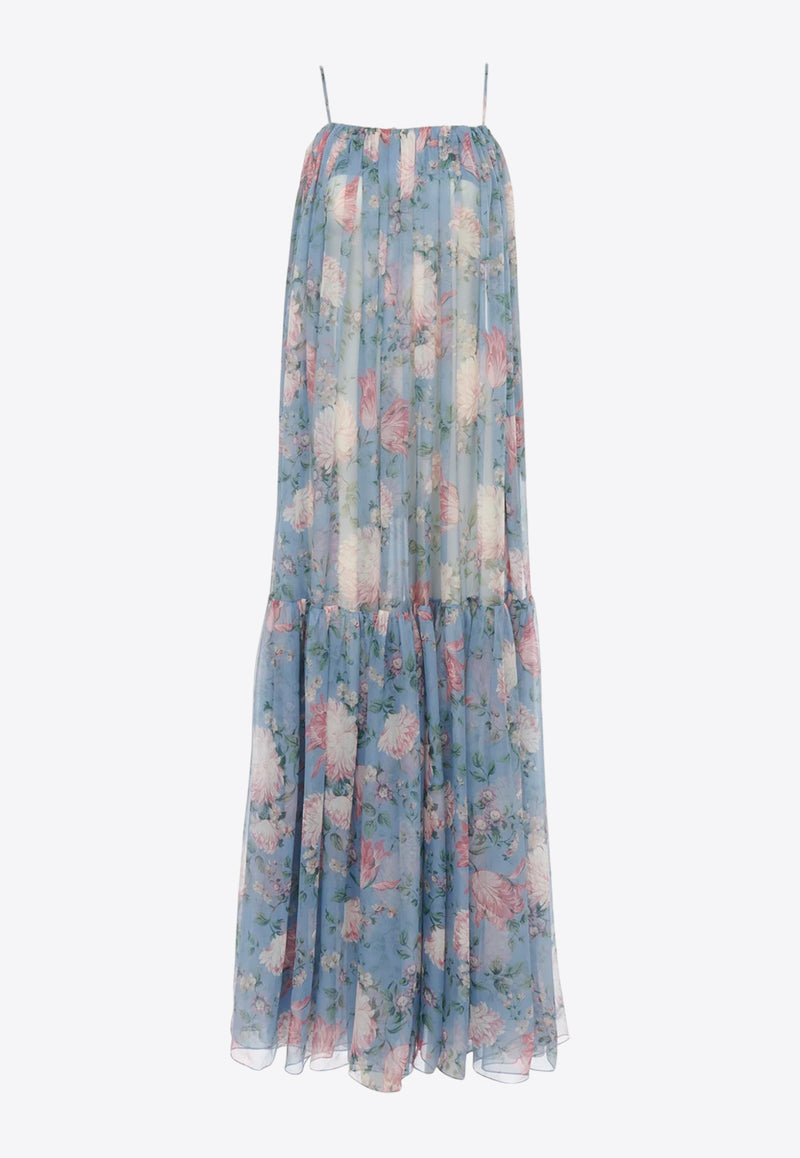 Chloé Peonies Print Sleeveless Maxi Dress Blue CH25URO55459468 Grizzled Blue