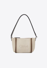 Chloé Logo Embroidered Canvas Shoulder Bag Beige CH25UP566O6523N Vegetal Beige