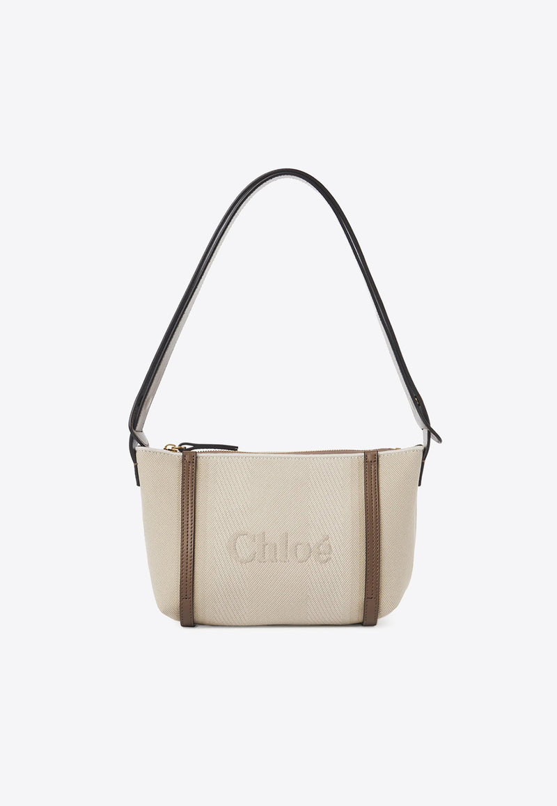 Chloé Logo Embroidered Canvas Shoulder Bag Beige CH25UP566O6523N Vegetal Beige
