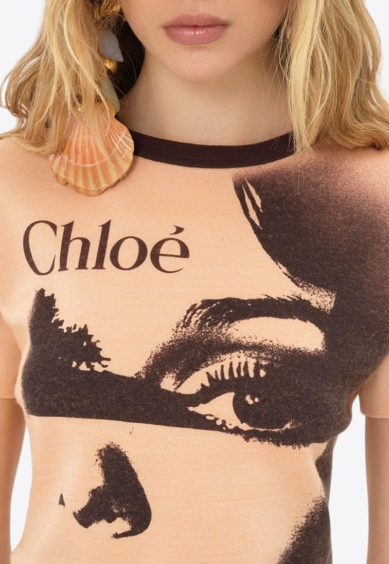 Chloé Portrait Print T-shirt Orange CH25UJH1118981S Tender Orange