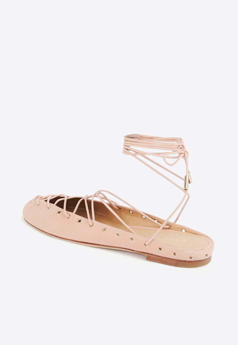 Chloé Ghillies Lace-Up Ballet Flats Pink CHC25U10BRA6J6 Peachy Pink