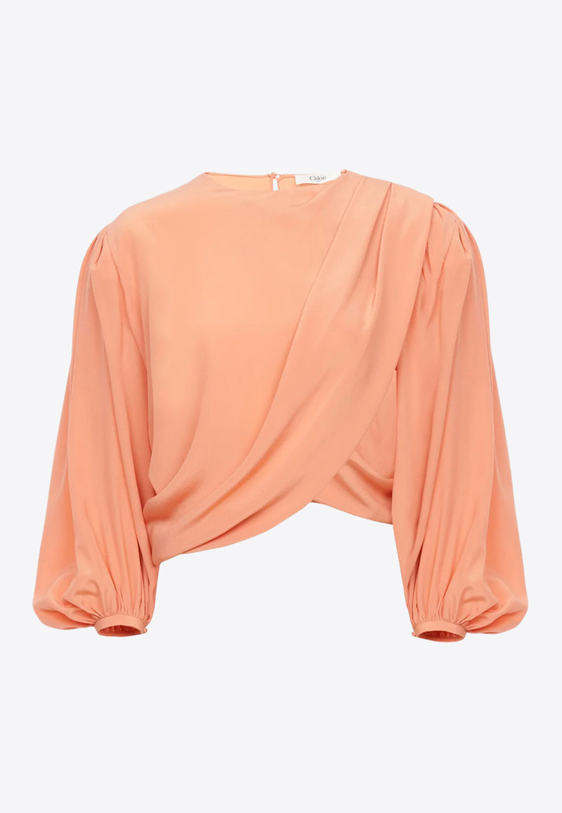 Chloé Draped Silk Cropped Top Pink CH25UHT69125266 Blushy Pink
