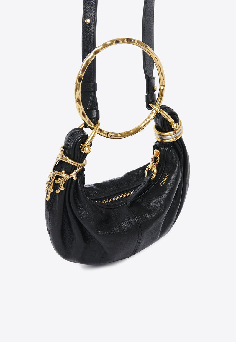 Chloé Mini Bracelet Grained Leather Hobo Bag Black CH25US623P58001 Black