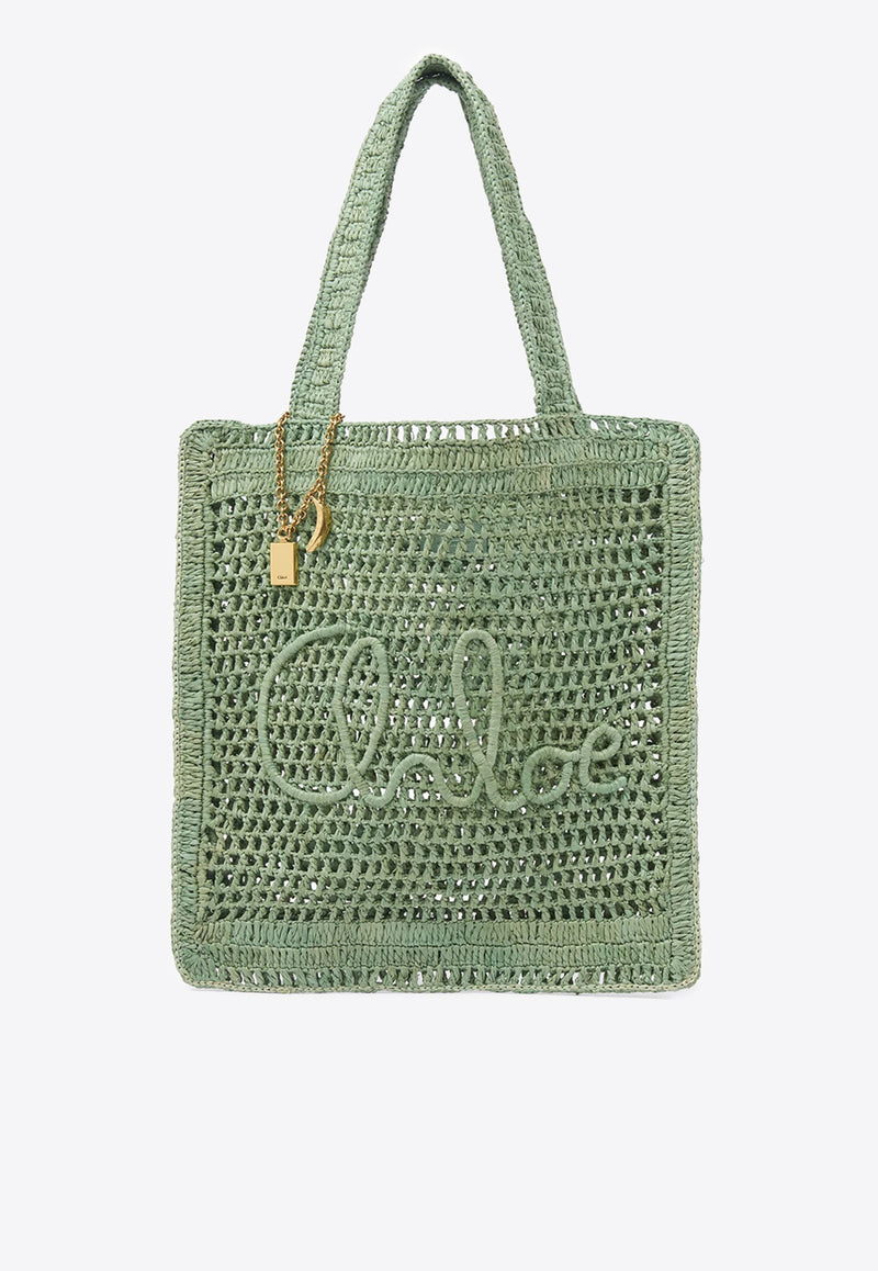 Chloé Summer Banana Woven-Raffia Tote Bag Green CH25US901P0838M Tea Leaf Green