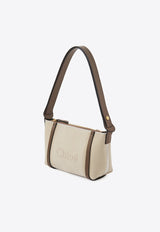 Chloé Logo Embroidered Canvas Shoulder Bag Beige CH25UP566O6523N Vegetal Beige