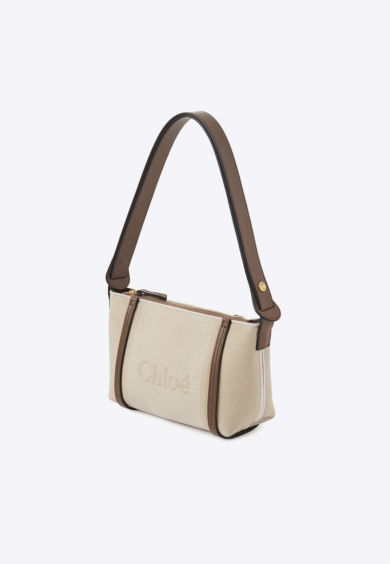 Chloé Logo Embroidered Canvas Shoulder Bag Beige CH25UP566O6523N Vegetal Beige