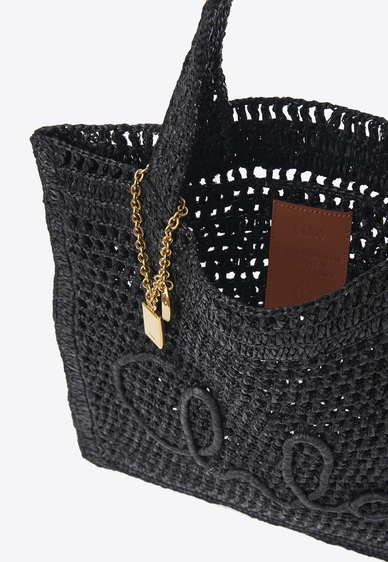 Chloé Summer Banana Woven-Raffia Tote Bag Black CH25US901P08001 BLACK