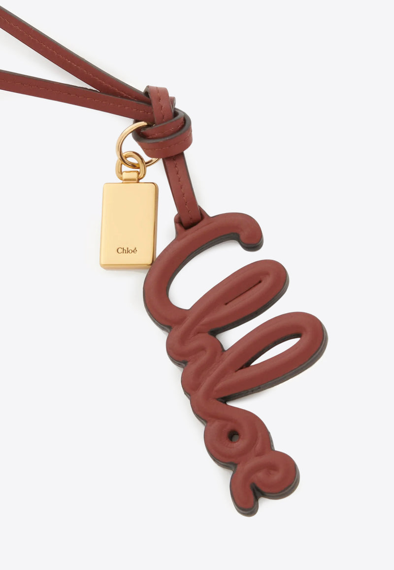 Chloé Logo Bag Charm in Calf Leather Brown CH25UK143P4927S Sepia Brown