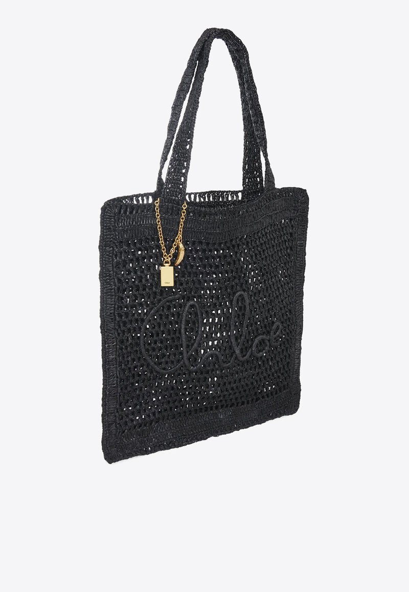 Chloé Summer Banana Woven-Raffia Tote Bag Black CH25US901P08001 BLACK