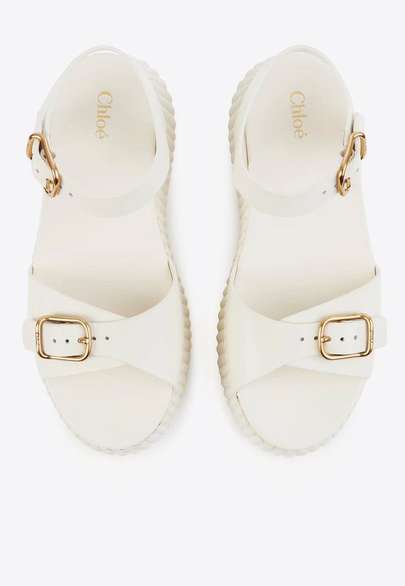 Chloé Nama 80 Leather Wedge Sandals White CHC25U10PLU122 Eggshell