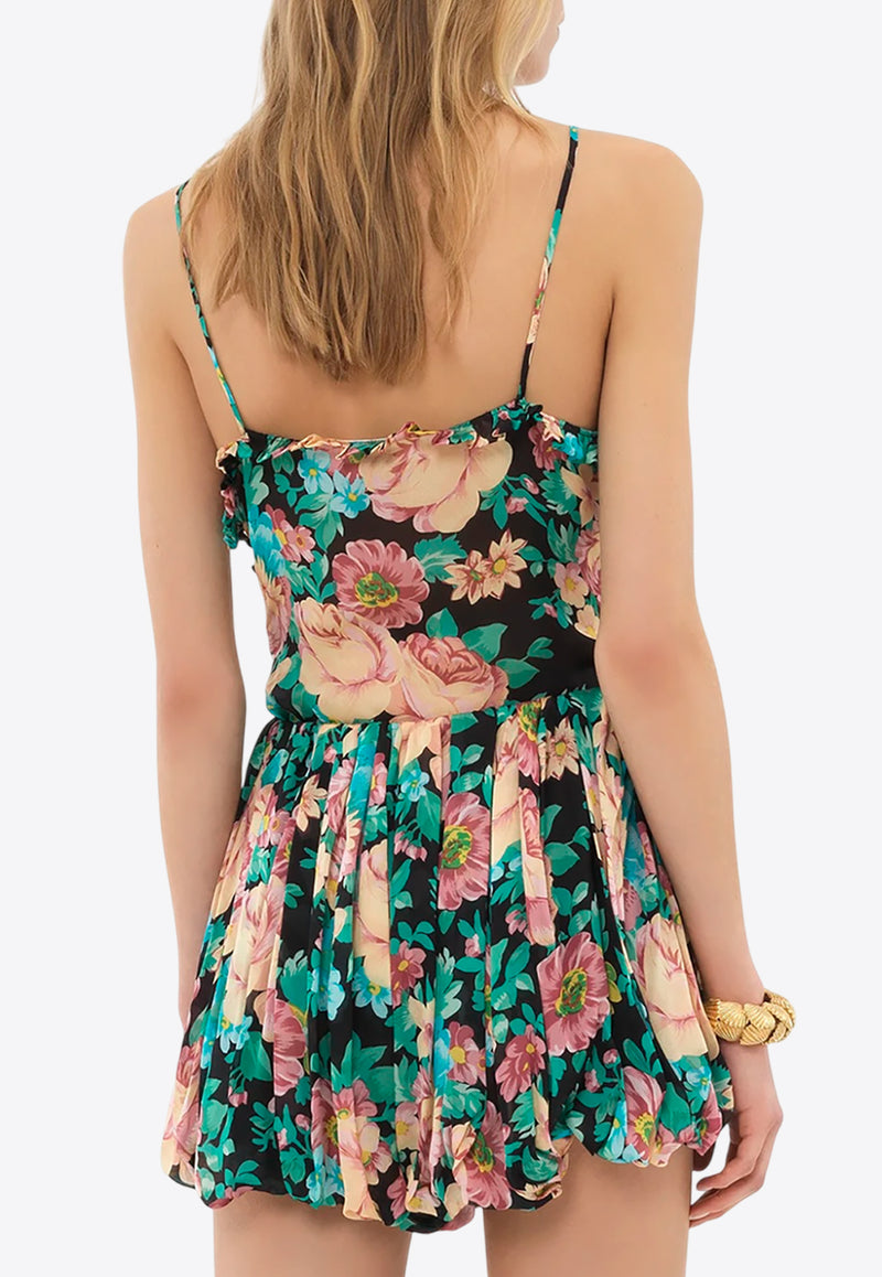 Chloé Bouquet Print Ruched Silk Top Multicolor CH25UHT18464001 Black