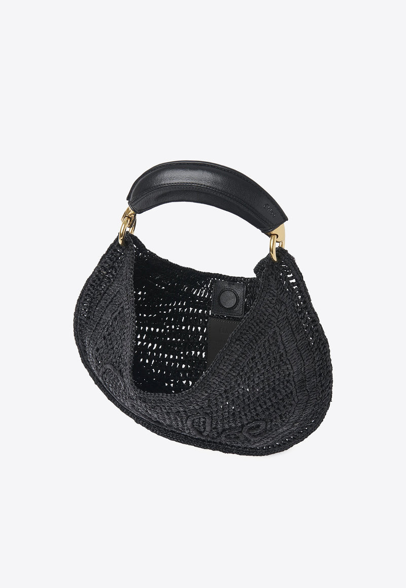 Chloé Summer Banana Woven-Raffia Hobo Bag Black CH25US902P08001 Black