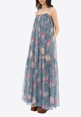 Chloé Peonies Print Sleeveless Maxi Dress Blue CH25URO55459468 Grizzled Blue