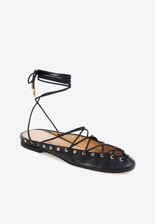 Chloé Ghillies Lace-Up Ballet Flats Black CHC25U10BRI001 Black