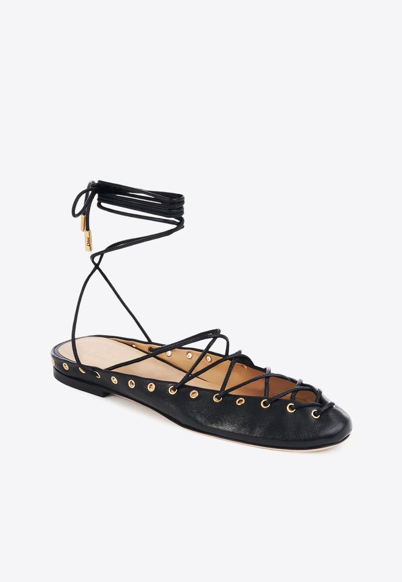 Chloé Ghillies Lace-Up Ballet Flats Black CHC25U10BRI001 Black