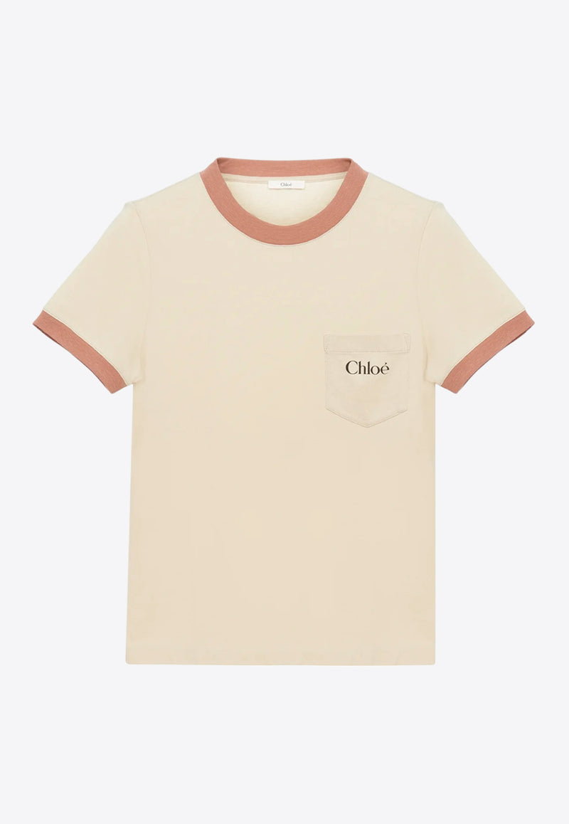 Chloé Logo Print Short Sleeved T-shirt Beige CH25UJH04187286 Blossom Beige