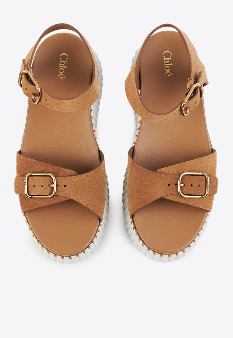 Chloé Nama 80 Suede Wedge Sandals Brown CHC25U10PRY20O Dune Brown