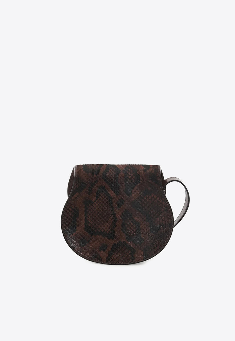 Chloé Small Marcie Saddle Python-Embossed Crossbody Bag Brown CH25US680P2025E Sooty Brown