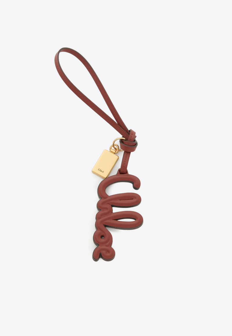 Chloé Logo Bag Charm in Calf Leather Brown CH25UK143P4927S Sepia Brown