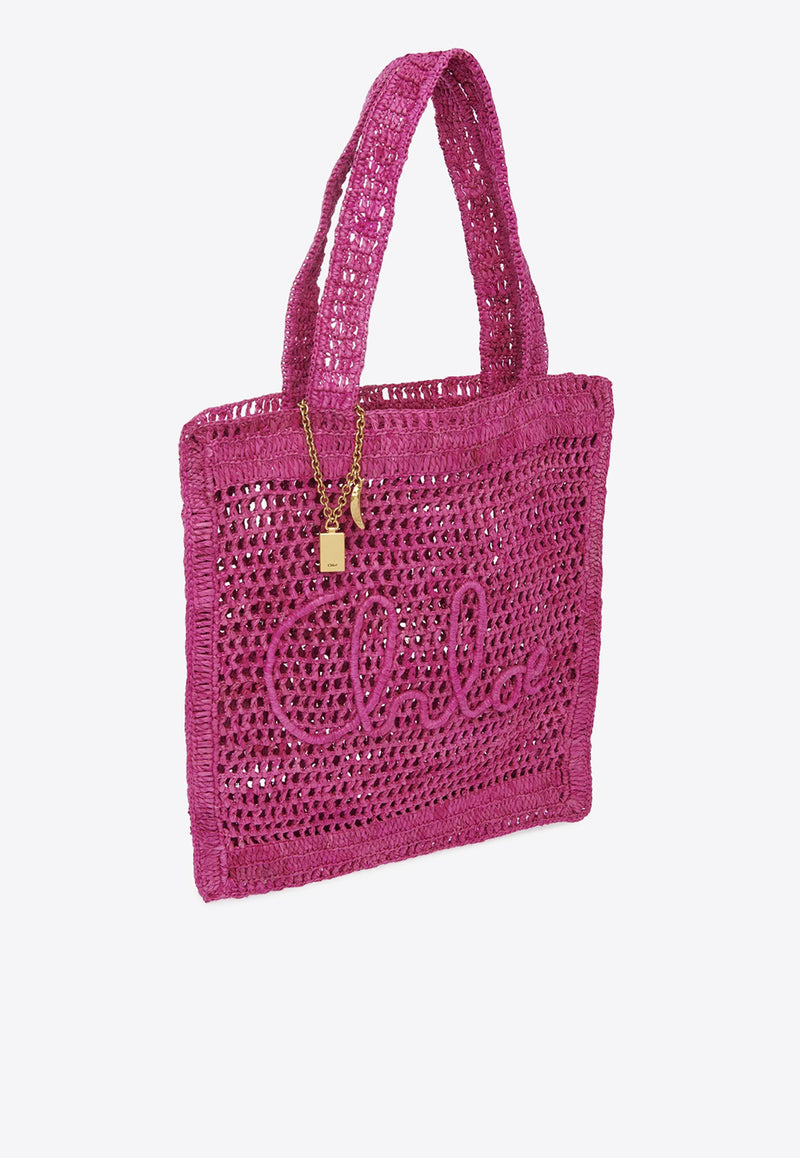 Chloé Summer Banana Woven-Raffia Tote Bag Fuchsia CH25US901P086P1 Fuchsia Rose