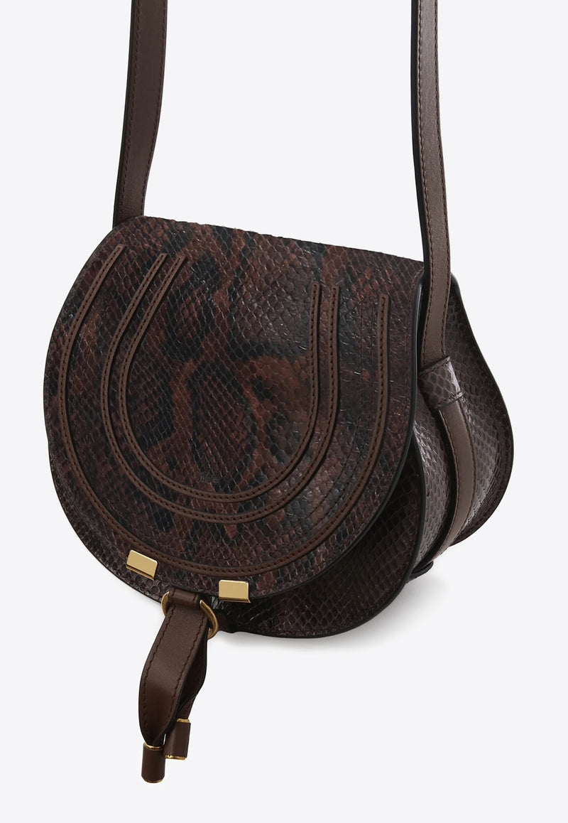 Chloé Small Marcie Saddle Python-Embossed Crossbody Bag Brown CH25US680P2025E Sooty Brown