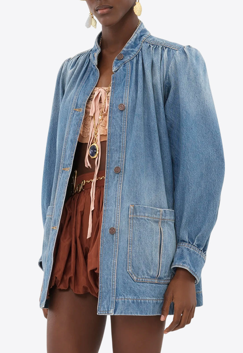 Chloé High-Neck Button Up Denim Jacket Blue CH25UDV0215144N Iced Blue