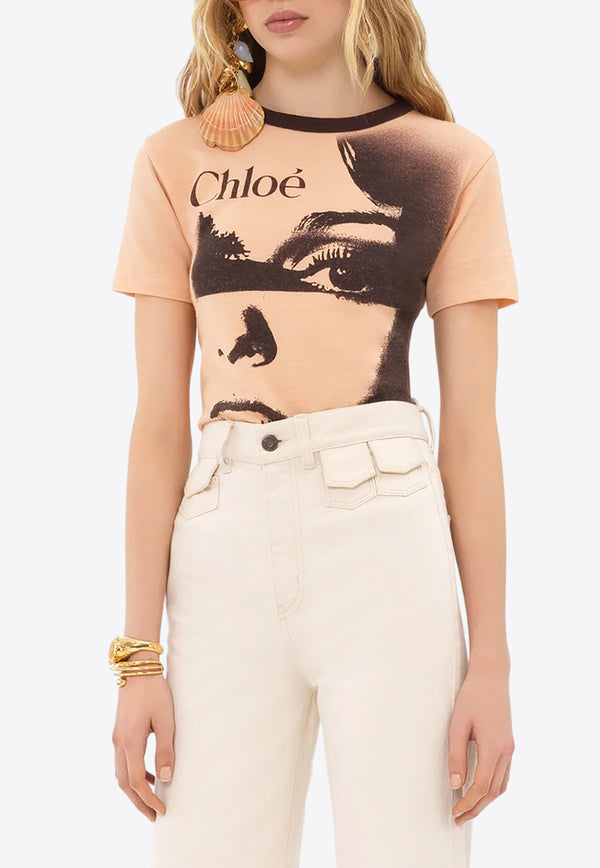 Chloé Portrait Print T-shirt Orange CH25UJH1118981S Tender Orange