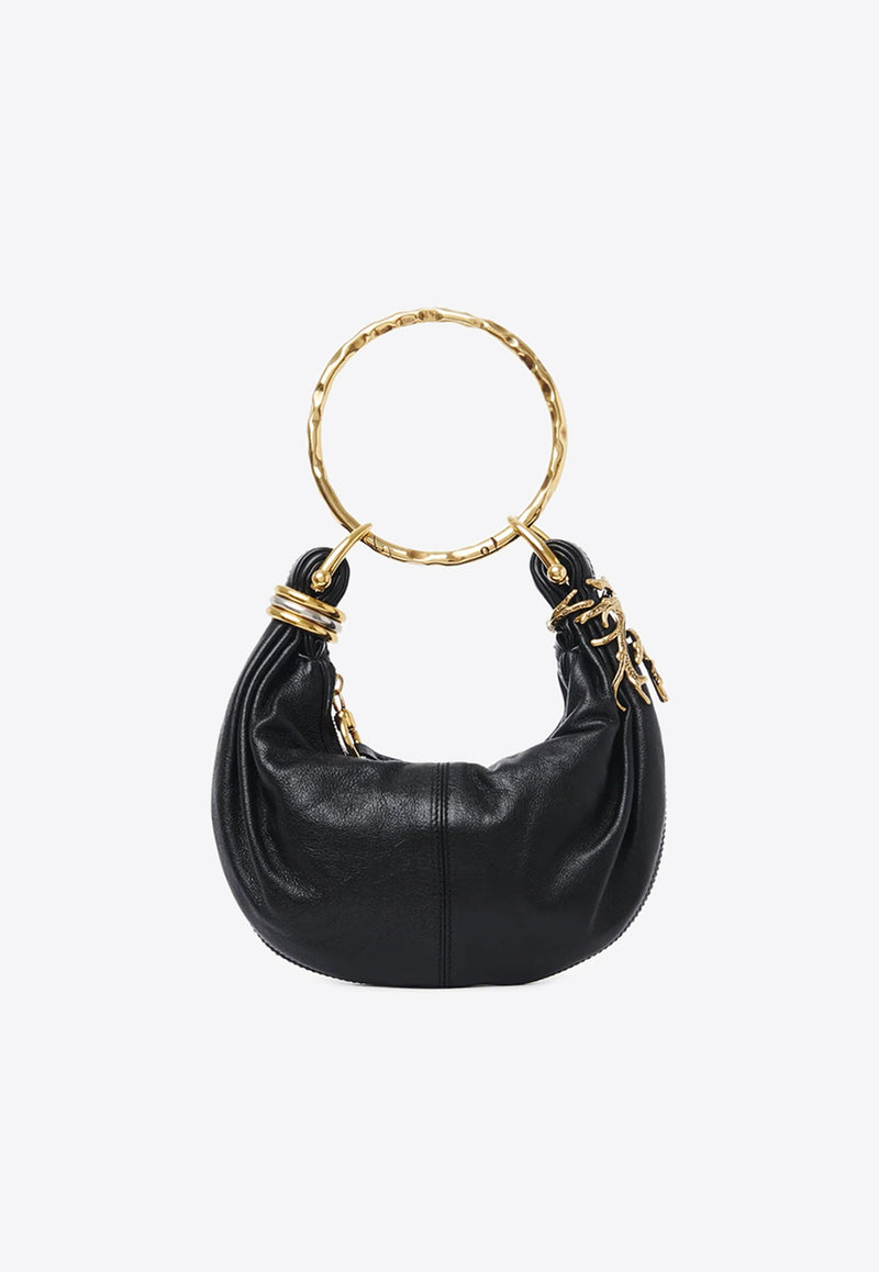 Chloé Mini Bracelet Grained Leather Hobo Bag Black CH25US623P58001 Black