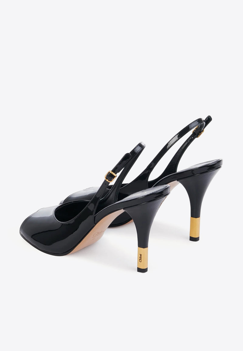 Chloé Flower 95 Patent Leather Slingback Sandals Black CHC25U09OSG001 Black