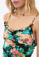 Chloé Bouquet Print Ruched Silk Top Multicolor CH25UHT18464001 Black