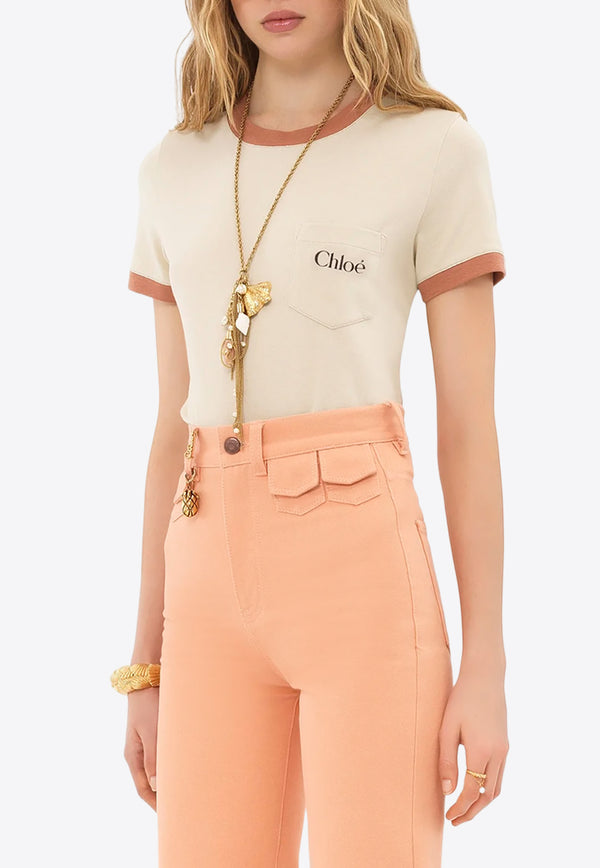 Chloé Logo Print Short Sleeved T-shirt Beige CH25UJH04187286 Blossom Beige