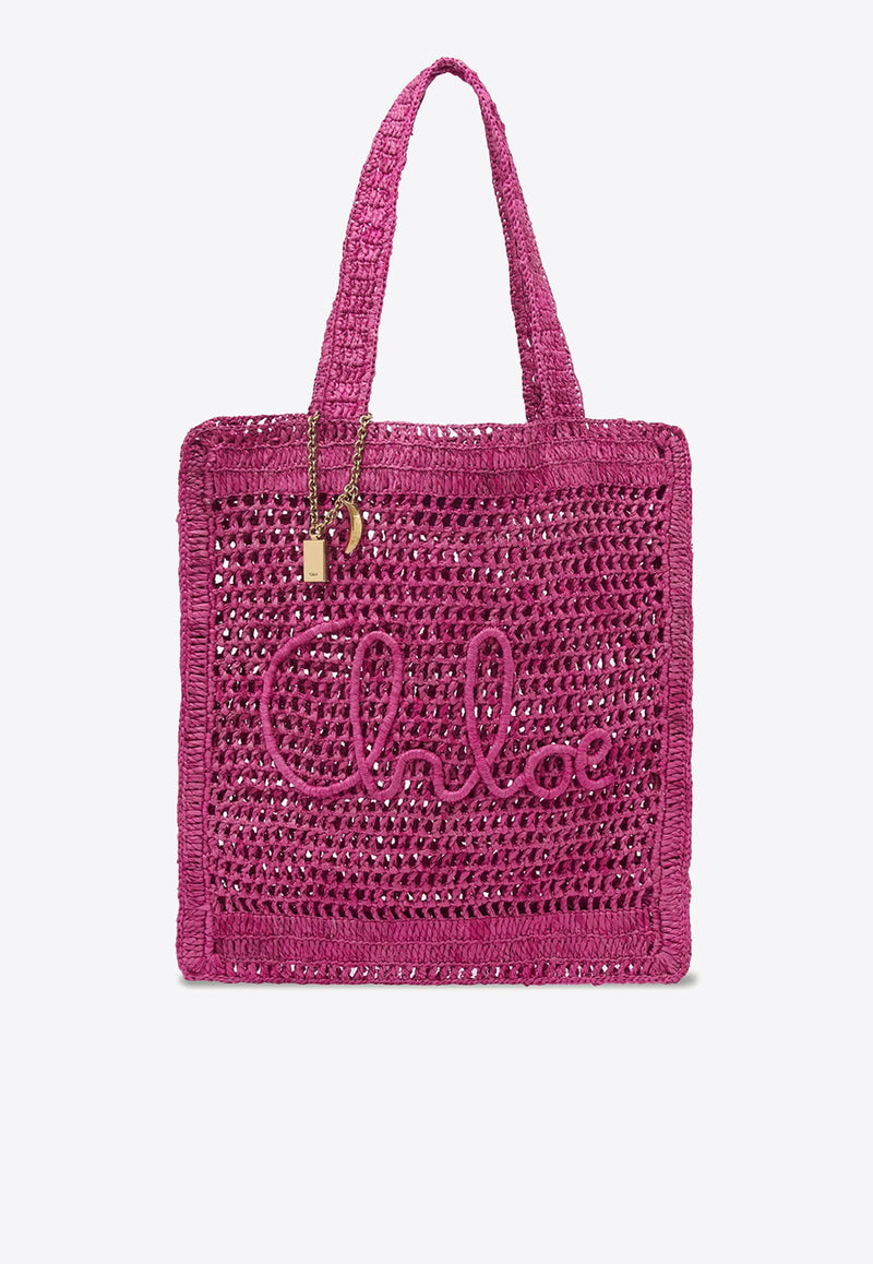 Chloé Summer Banana Woven-Raffia Tote Bag Fuchsia CH25US901P086P1 Fuchsia Rose