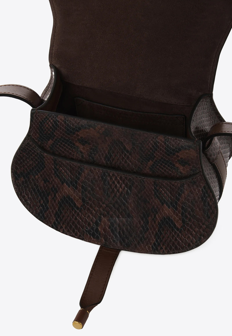 Chloé Small Marcie Saddle Python-Embossed Crossbody Bag Brown CH25US680P2025E Sooty Brown