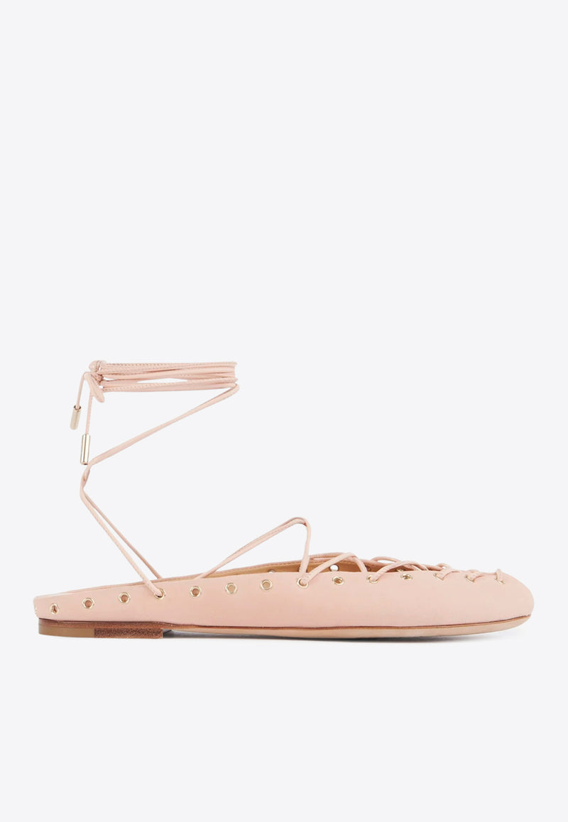 Chloé Ghillies Lace-Up Ballet Flats Pink CHC25U10BRA6J6 Peachy Pink
