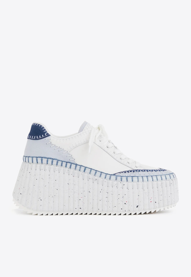 Chloé Nama Low-Top Wedge Sneakers White CHC24A02IMS44J Ashes Blue