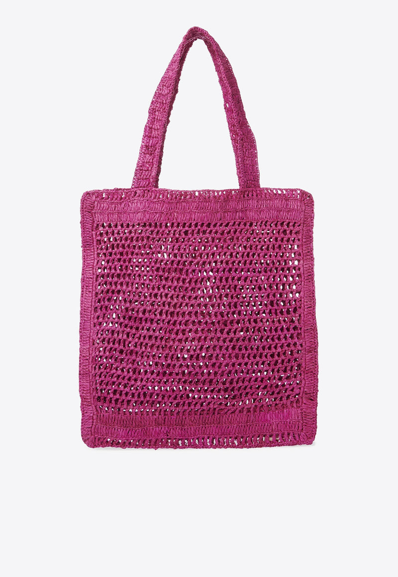 Chloé Summer Banana Woven-Raffia Tote Bag Fuchsia CH25US901P086P1 Fuchsia Rose